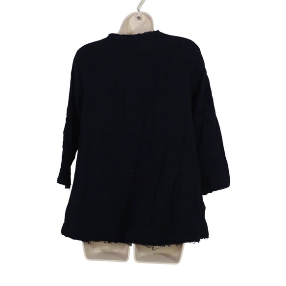 LOGO Lori Goldstein Black Button Front Gauze Top Women Size XXS Pockets Raw Hem - Picture 4 of 10
